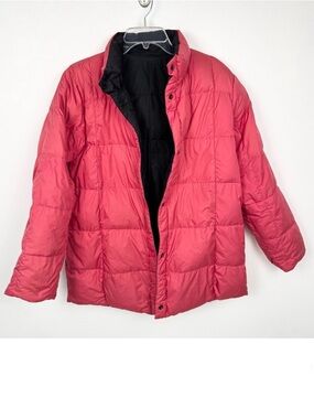 Lands’ End Reversible Down Puffer Jacket Black & Pink Medium
